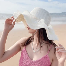 1pc Fashionable Women Sun Hat, Foldable Straw Hat For Beach, Travel, Outdoor Activities, Gift, Daily Wear, Sun Protection, Vacation Must-Have Valentine's Day