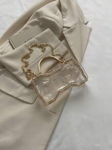 鑲有鑽石手柄和鍊條的蝴蝶結手拿包，透明派對晚宴包，獨特的設計非常適合女性，是一份有趣的禮物 - 無色 - 查看 11