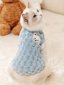 1pc Cat Plush Clothes Teddy Bichon Small Dog Coat Suitable For Autumn And Winter Use - Blue - View 5