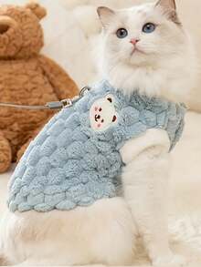 1pc Cat Plush Clothes Teddy Bichon Small Dog Coat Suitable For Autumn And Winter Use - Blue - View 4