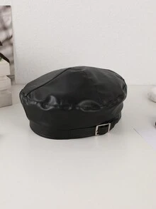 1 pieza de sombrero tipo boina de PU monocromático para mujeres con hebilla ajustable y diseño elegante de cuatro esquinas; adecuado para sesión de fotos de viaje