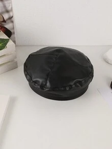 1 pieza de sombrero tipo boina de PU monocromático para mujeres con hebilla ajustable y diseño elegante de cuatro esquinas; adecuado para sesión de fotos de viaje
