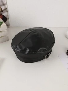 1 pieza de sombrero tipo boina de PU monocromático para mujeres con hebilla ajustable y diseño elegante de cuatro esquinas; adecuado para sesión de fotos de viaje