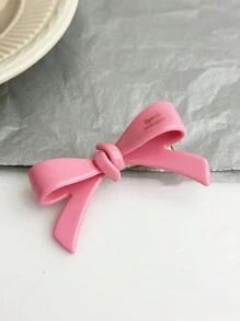 1 chiếc kẹp tóc nơ trang trí màu trơn dành cho nữ, thích hợp để đeo hàng ngày - Hồng - Xem 1