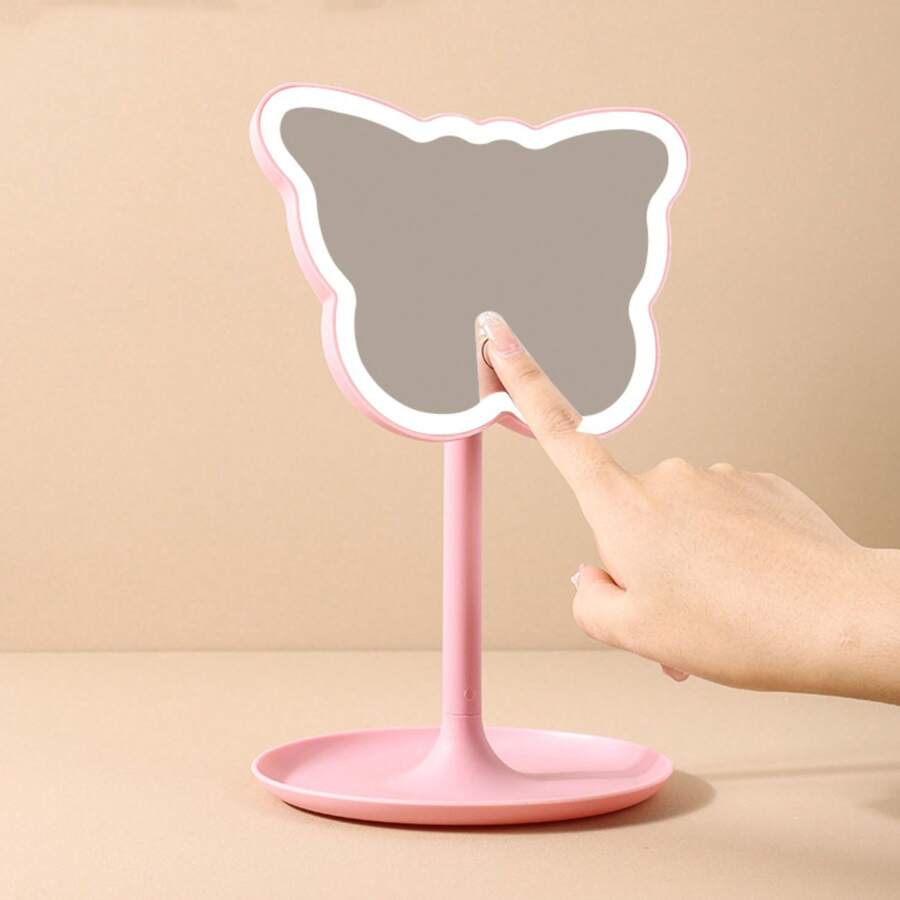1 Espejo Inteligente de Mariposa de forma regulable con luces LED, marco de aluminio y almacenamiento, lado único - luz blanca cálida - Ver 1