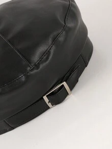 1 pieza de sombrero tipo boina de PU monocromático para mujeres con hebilla ajustable y diseño elegante de cuatro esquinas; adecuado para sesión de fotos de viaje