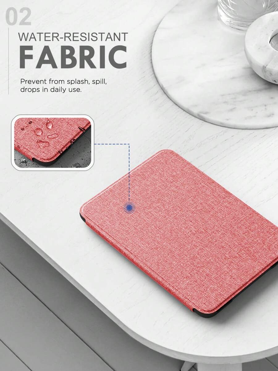 Pink Case For Kindle Paperwhite , Slim Fabric Cover, Lightweight PU Leather Smart Cover With