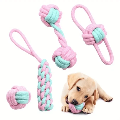 Interactive Dog Pet Rope Chew Toy Set, Rope Knot Toy Combination - Includes Fun Training And Teeth Cleaning Benefits