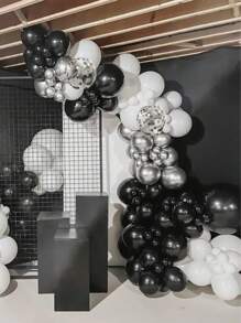 147pcs Black White Silver Balloon Set &Balloon Accessories, Birthday Holiday Event Graduation Ceremony Party Room Wall Background Decoration Balloon Arch Kit,Christmas - Multicolor - View 5