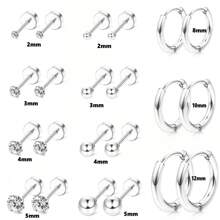 11 Pairs 14K Gold Plated Flat Back Earrings Small Stud Hoop Earring Sets For Multiple Piercing,Lightweight Dot Ball Cubic Zirconia Tiny Hypoallergenic Flatback Cartilage Earrings Set