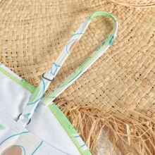 Tween Girl One-Piece Swimsuit With Oblique Shoulder Strap And Cute Design For Children - Green - View 3