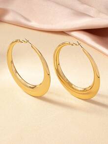 1 对女士畅销镂空迷人超大印花珐琅日常耳环 - 金黃色 - 查看 2