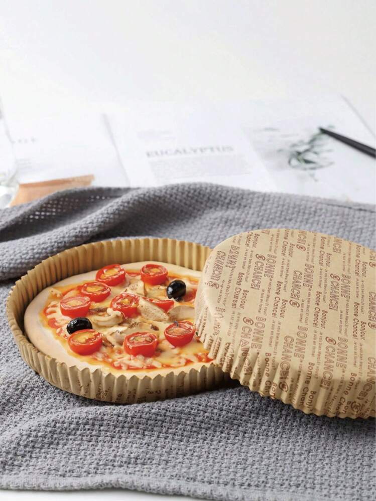 10入組比薩烘焙紙托盤，圓形食品紙托盤，適用於炸雞和薯條，適用於烤箱和空氣炸鍋，防油，耐高溫，烹飪用紙托盤，廚房和烘焙用品 - 棕色 - 查看 4