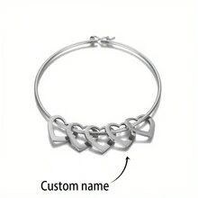 個性化刻字多重名字愛心吊墜手鐲，女性定制名字女人心形吊飾，不銹鋼手鍊金色珠寶，母親節禮物 - 銀色 - 查看 12