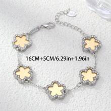 1pc Alloy Mother Of Pearl Flower Decorated Double-Sided Rhinestone Women Bracelet