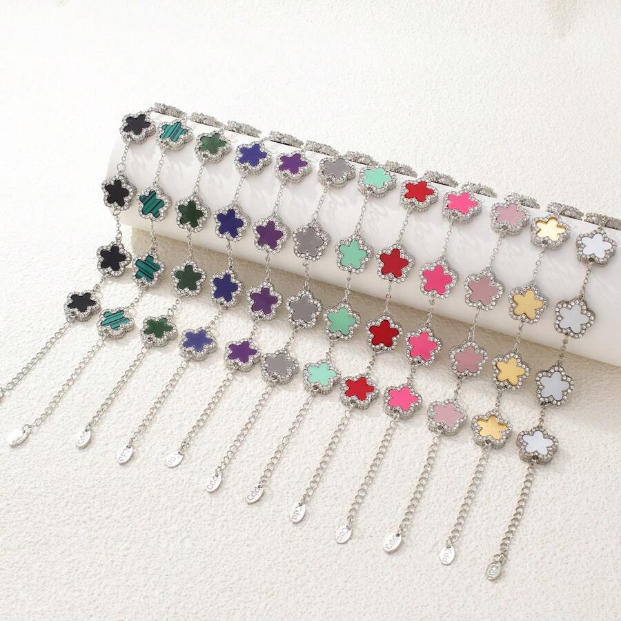 1pc Alloy Mother Of Pearl Flower Decorated Double-Sided Rhinestone Women Bracelet