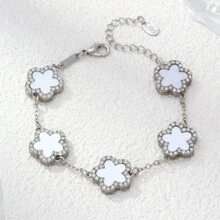 1pc Alloy Mother Of Pearl Flower Decorated Double-Sided Rhinestone Women Bracelet