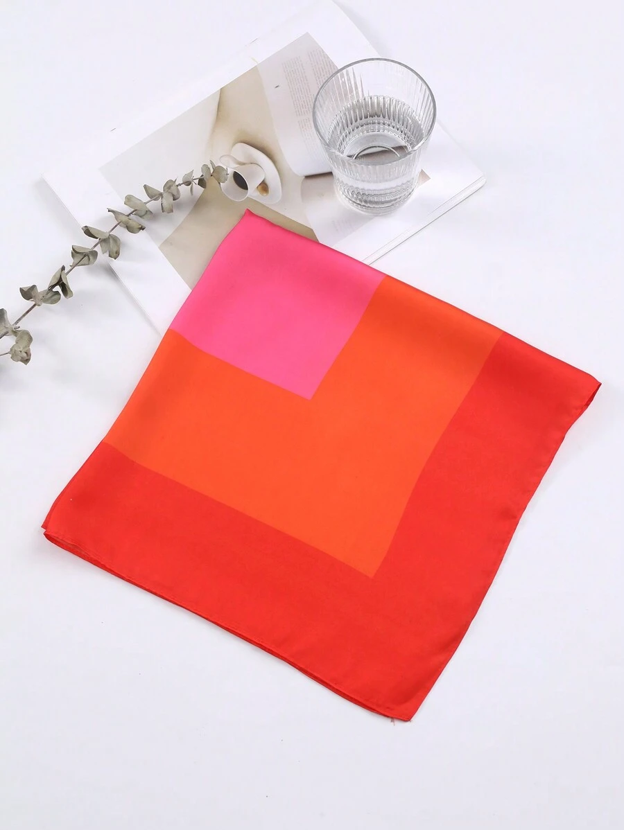 1入精美女士熱帶葉印花方形圍巾，優雅的小方巾頭巾，女性緞面頭巾，非常適合裝扮造型，並可用於束髮帶、頭帶，讓您的造型更加典雅。 - 紅色 - 查看 1