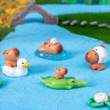 Mini Landscape Creative Lovely Water Pig Capybara Figurine Ornament For Home/Car/Desk Decoration Best Gifts Birthday - Multicolor - View 4