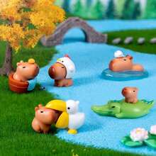 Mini Landscape Creative Lovely Water Pig Capybara Figurine Ornament For Home/Car/Desk Decoration Best Gifts Birthday - Multicolor - View 3