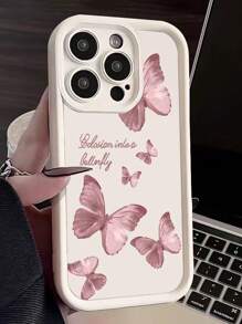 1pc Pink Colorful Butterfly Pattern Phone Case Compatible With IPhone