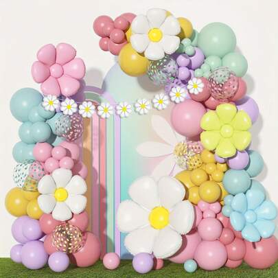 162pcs Daisy Balloon Garland Kit, Fashionable BoHo Party Decor In White, Pink, Yellow, Blue, Green And Purple For Birthday, Baby Shower, Bridal Or Wedding