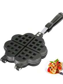 Molde para Hacer gofres, Molde para Hornear, Molde para Hornear, Molde Antiadherente de aleación de Aluminio, Placa Doble para Cocina casera - Negro - Ver 7