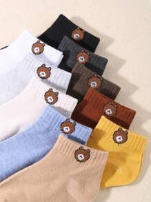 10pairs Kids Cute Cartoon Bear Colorful Elastic Cuff Ankle Socks - Multicolor - View 3