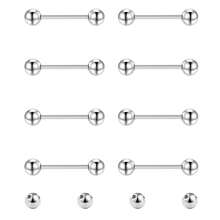 12 件 14G 乳贴舌环带替换球 12 毫米 14 毫米 16 毫米 18 毫米 316L 不锈钢外螺纹直杠铃身体穿孔 男女适用 银黑色 - Classic - 查看 12