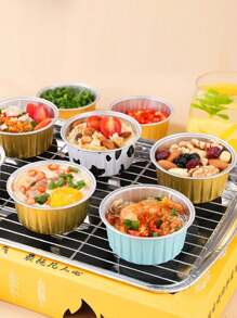 50 piezas Bandeja redonda de aluminio, Molde para hornear resistente al calor con múltiples tamaños, bandejas para postres para pudín, pastel, suministros de catering, bolsas de regalo para bodas y fiestas - Multicolor - Ver 8