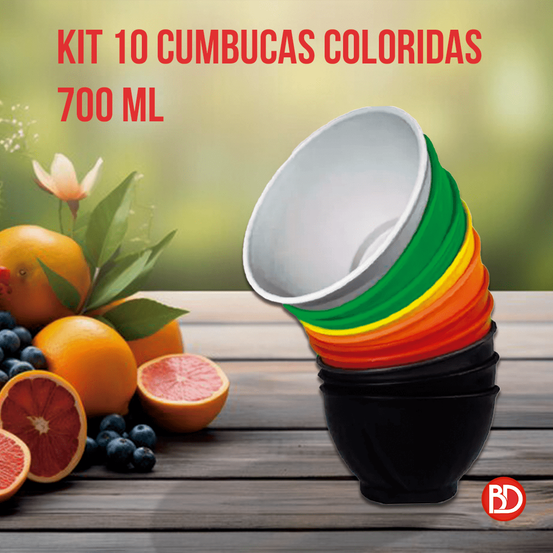 Kit 10 Cumbucas Plástica Tigela Colorida bowl  sobremesa 700ml