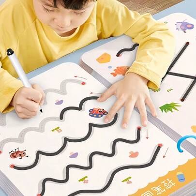 Set de 1 cuaderno de práctica de sujeción de bolígrafo de 32/128 páginas para pensar y iluminar, libros de ejercicios reutilizables de tinta de soja con impresión mágica borrable, libros de pintura educativos Montessori, cuadernos de ejercicios borrables para niños y niñas, adecuados para la educación de padres e hijos, reconocimiento de letras digitales, regalos del Día del Niño y Navidad