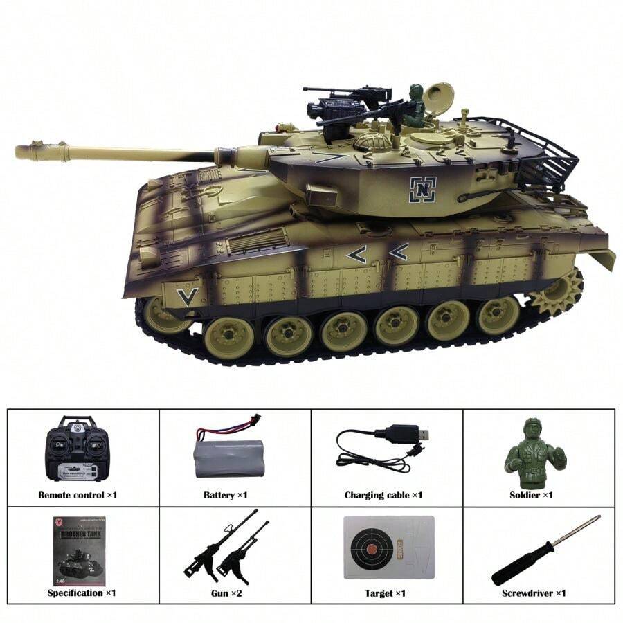 Juguete de tanque con control remoto y batería recargable para juegos al aire libre, modelo de tanque todoterreno nuevo para batallas de control remoto, juguete de tanques con orugas de metal como regalo de cumpleaños