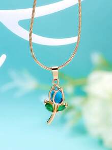 Un elegante collar de tulipán de alta gama y delicado cadena de clavícula con flores - multicolor - Ver 4