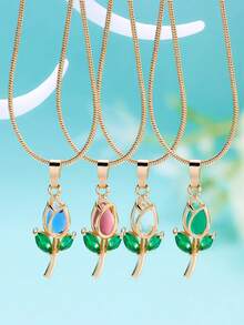 Un elegante collar de tulipán de alta gama y delicado cadena de clavícula con flores - multicolor - Ver 1