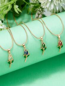 Un elegante collar de tulipán de alta gama y delicado cadena de clavícula con flores - multicolor - Ver 2