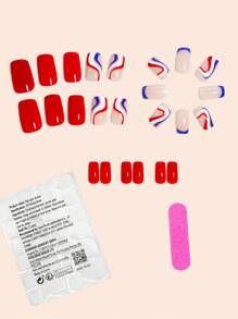 Instantly Upgrade Your Look With 24pcs Medium Square Elegant Blue French Style Fake Nails American Flag Color Matching Fake Nails Full Cover Fake Nail For Women And Girls 1 Piece Of Jelly Gel+1 File Strip Jelly Gel Random Shipment - Multicolor - View 2