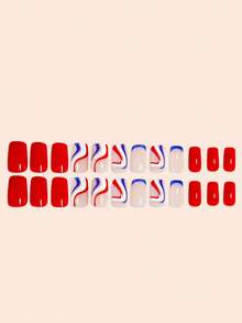 Instantly Upgrade Your Look With 24pcs Medium Square Elegant Blue French Style Fake Nails American Flag Color Matching Fake Nails Full Cover Fake Nail For Women And Girls 1 Piece Of Jelly Gel+1 File Strip Jelly Gel Random Shipment - Multicolor - View 3