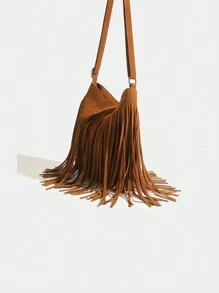 Retro-chic Handtasche mit matter Oberfläche, neue koreanische Mode Damen Umhängetasche, einfache und vielseitige Damen Umhängetasche, einzigartiger vintage Quasten Umhängetasche, 2025 Mode große Kapazität Nische Schultertasche - Braun - Übersicht 2