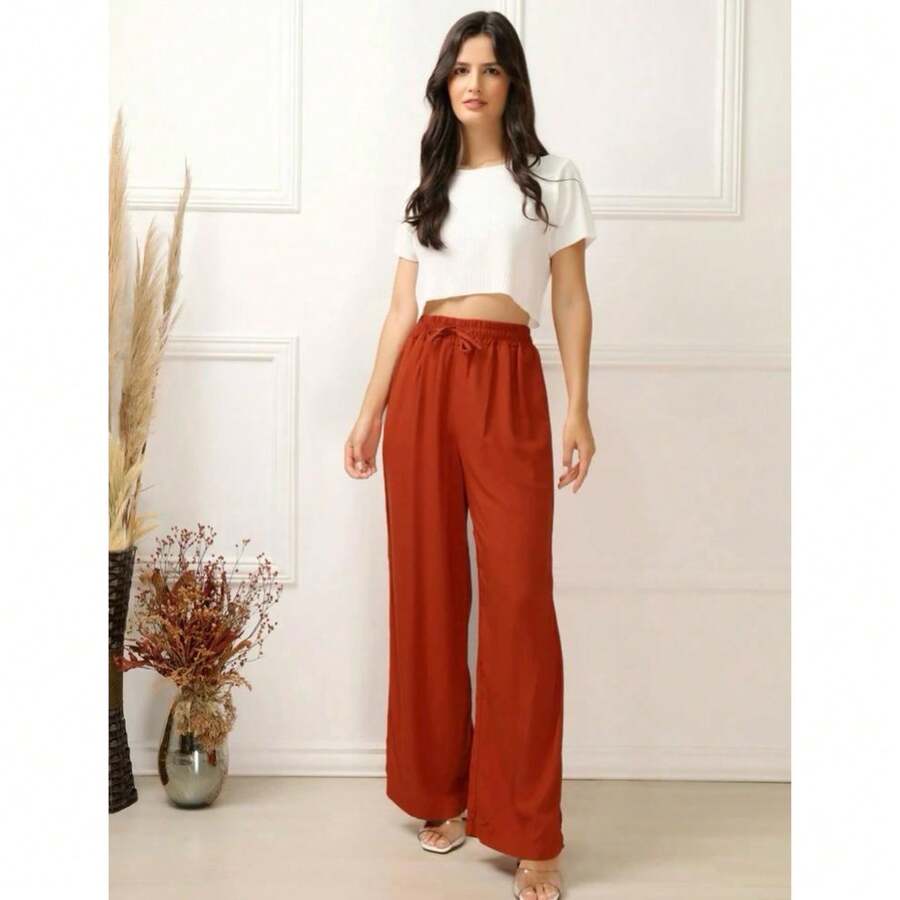 Plus Size Pants - Rust Brown - View 1