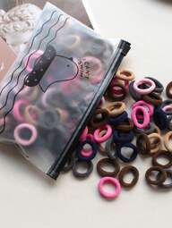 100PCS Seamless Children Hair Ties, Elastic Hair Bands For Girls, Cute Candy-Colored Mix Small Towel Ring Headbands