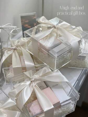 1pc Transparent Acrylic Gift Box With Lid Strap, High-End Wedding Gift Box With Hand Gift Gift Box, Birthday Gift Box, Candy Box, 7.87x7.87x3.9 Inches, Used For Receiving Decorative Activities, Money Boxes, Graduation Souvenirs, Party Gifts Back To School