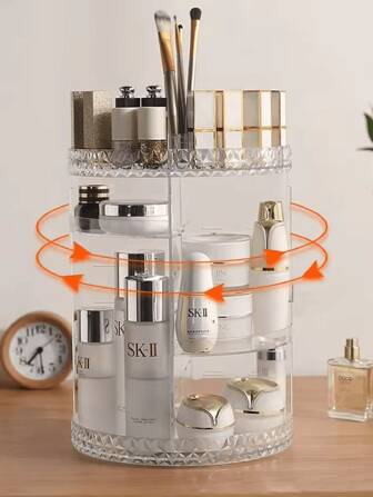 Organizador giratorio transparente de 360 acceso facil y visibilidad total organizador de maquillaje accesorios joyeria almacenamiento rotativo plastico transparente compacto ideal tocador baño organizacion practica y elegante