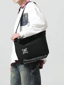 1 件大容量防水尼龙手提包/斜挎包，男女皆宜。简约设计，宽肩带，适合日常通勤。时尚，适合休闲场合。手提旅行露营健身房工作周末暑假假期随身携带实用黑色礼物个性化礼物男朋友爸爸丈夫 - 黑色 - 查看 5