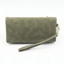 深绿色手提包，复古做旧皮革双拉链折叠大容量女士钱包，带多个卡槽、多功能腕带，女士日常旅行收纳包，时尚奢华女士钱包，商务休闲女士钱包，长款钱包 - 墨綠色 - 查看 8