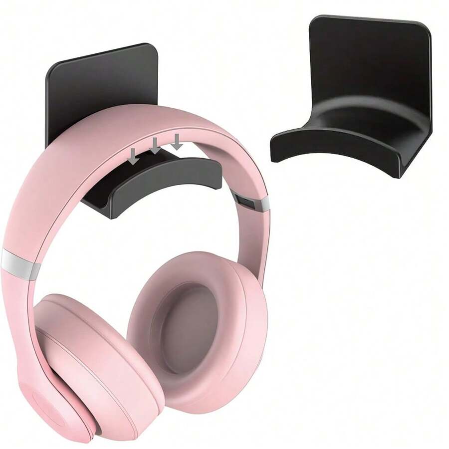 2 chiếc Giá đỡ tai nghe không đục lỗ, Giá đỡ màn hình tai nghe máy tính, Tai nghe chơi game tự dính Móc treo Joypad, Móc túi - màu đen - Xem 1