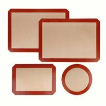 4PCS,Silicone Baking Mats Set , Non-Stick Reusable Baking Mat, Silicon Baking Slip Mats Oven Liner Sheet, Round & Square Cake Pan Mat, Pastry Board Rolling Dough Mats For Macaron Cookie - 4PCS - Red - View 12