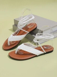 Chaussons d'été blancs pour femmes, tongs simples et à enfiler avec des sangles - Blanc - Voir 6