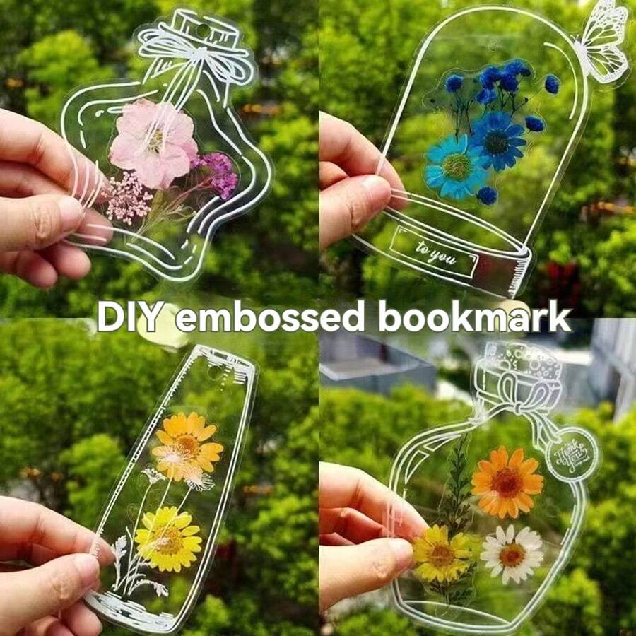 20pcs Handmade Springtime In A Jar Sticker Bookmarks, DIY Flower Bookmarks, Childhood Glass Jar Dried Flower Sticker And Bookmark (Random Style) - White - View 1