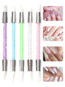 1 Stück/5 Stück Nagelkunst Skulptur Stift mit doppelter Spitze, Silikon Nagel Werkzeug, Strass Nagellack Gravur Stift mit Gummi Spitze Nagelbürsten. Diese Nagelkunst Pinsel sind für Anfänger und erfahrene Anwender entworfen.